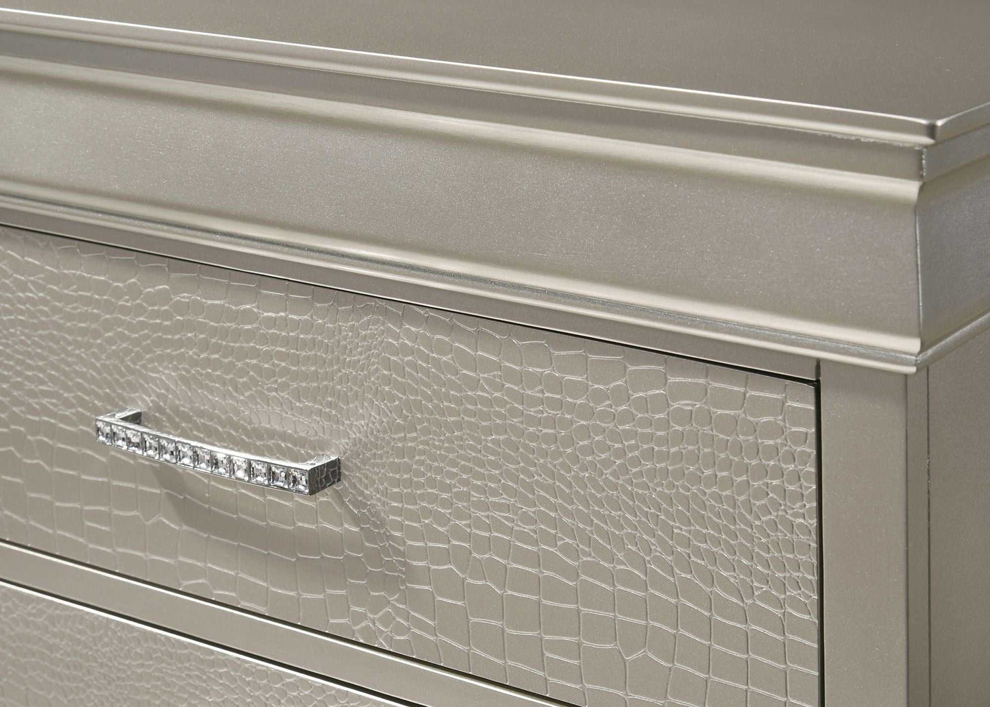 1pc Modern Glam Style Two Drawers Nightstand Champagne Finish Solid Wood Crystal-Like Diamond Tufted Crocodile Texture Bedroom Furniture - luxuryhomedecoridea.com