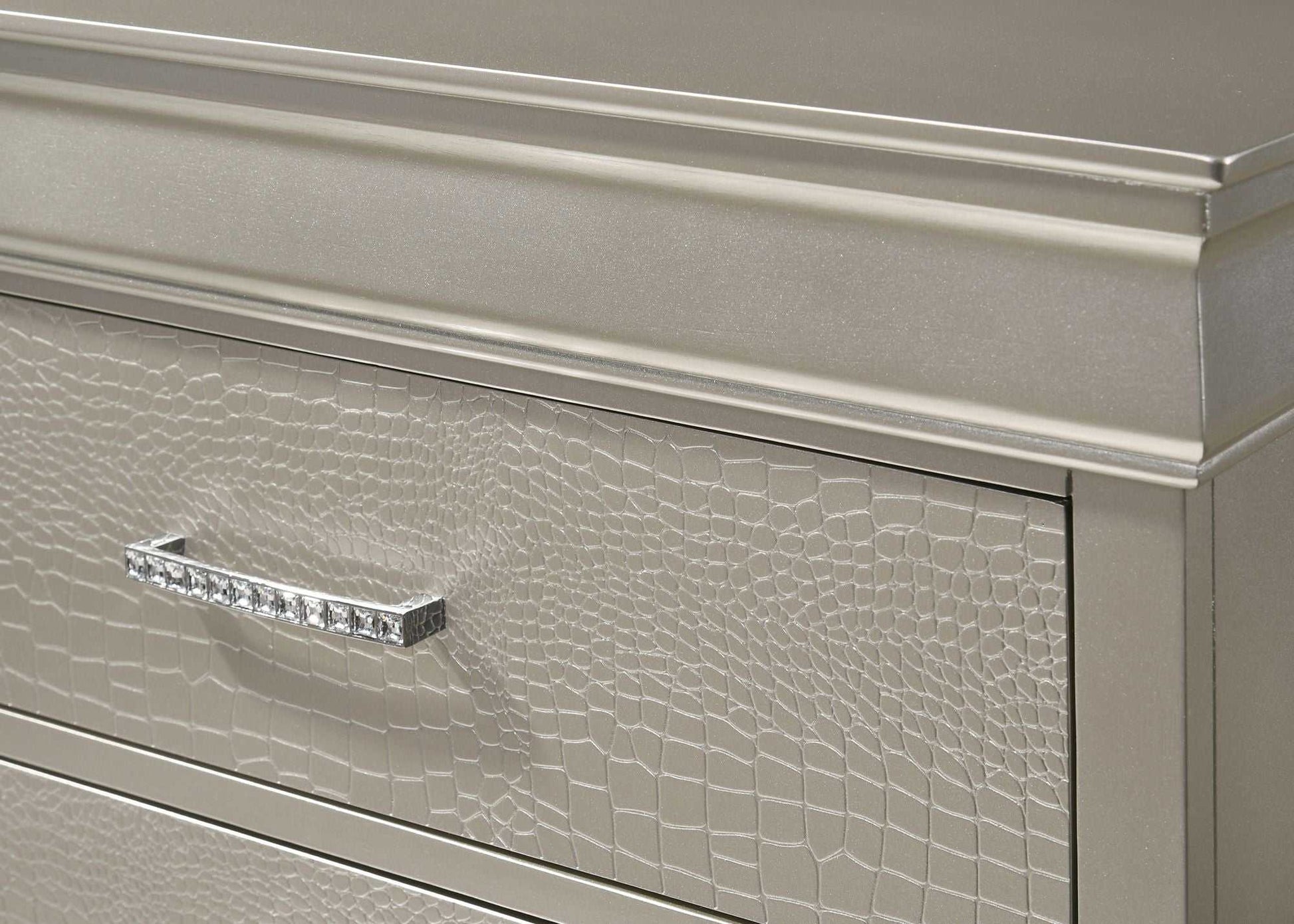 1pc Modern Glam Style Two Drawers Nightstand Champagne Finish Solid Wood Crystal-Like Diamond Tufted Crocodile Texture Bedroom Furniture - luxuryhomedecoridea.com