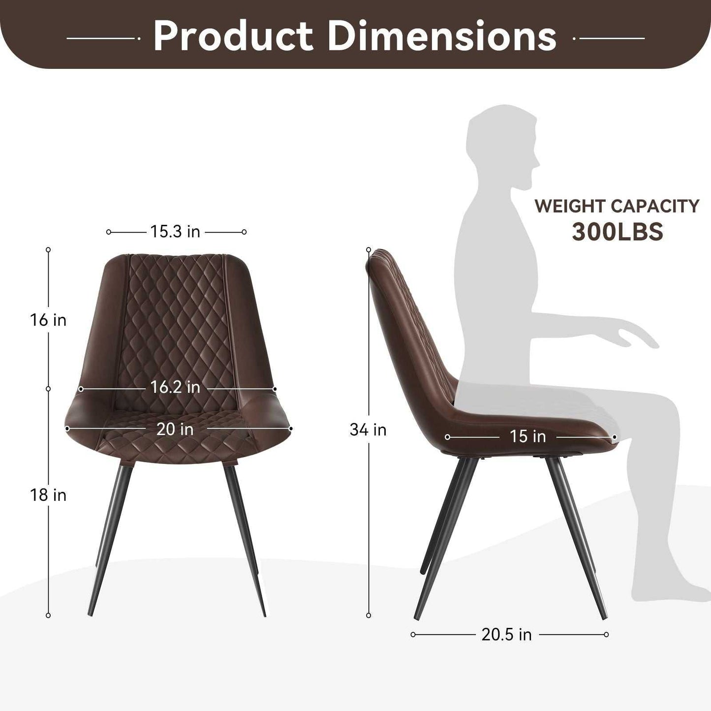 Modern Dining Chairs Set of 2, Top PU Leather Upholstered Dining Room Chairs with Metal Legs, Ergonomic Kitchen Chairs for Kitchen Dinning Room - luxuryhomedecoridea.com