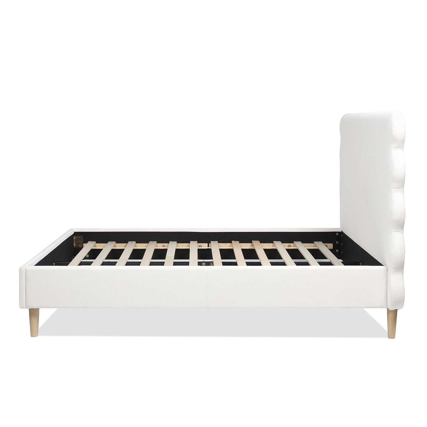 Scandinavian Chic Queen Bed with Wavy Headboard in Antique White Polyester - luxuryhomedecoridea.com
