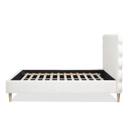 Scandinavian Chic Queen Bed with Wavy Headboard in Antique White Polyester - luxuryhomedecoridea.com