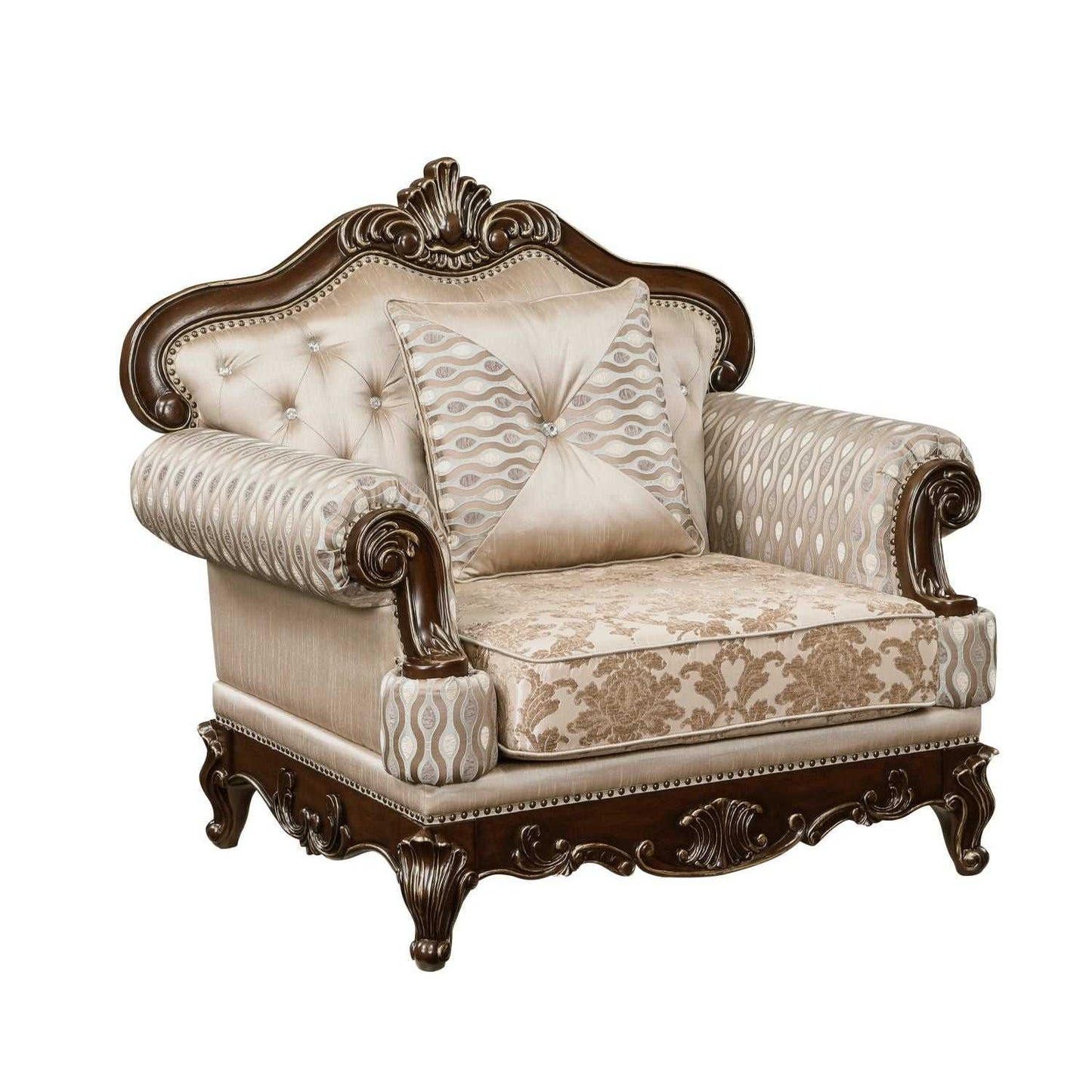 Formal Traditional Luxury Sofa Set 3pc Sofa Loveseat Chair Cherry Finish with Gold Tipping Solid Wood Living Room Furniture - luxuryhomedecoridea.com