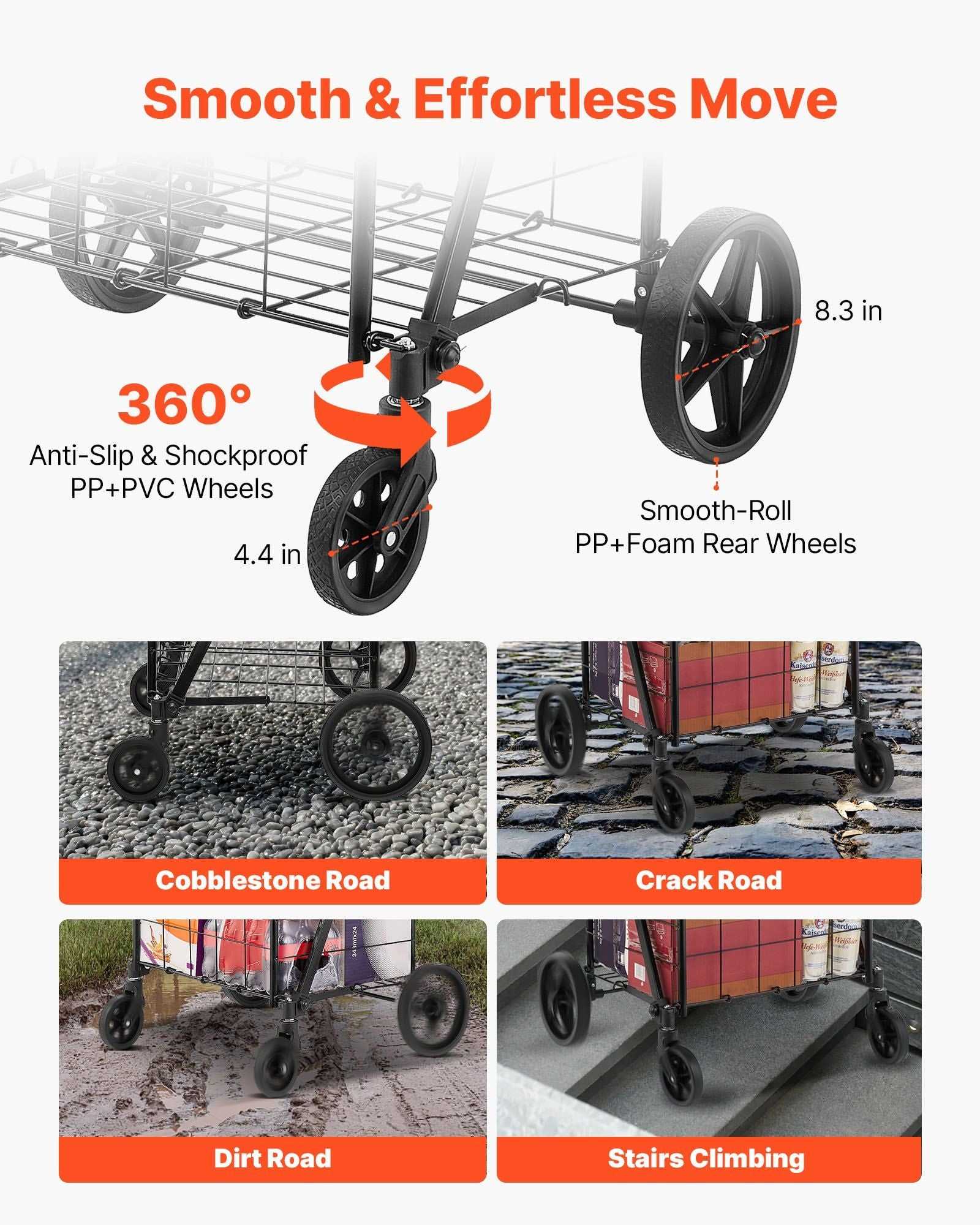 VEVOR Folding Shopping Cart, Jumbo Grocery Cart with Double Baskets, 360° Swivel Wheels, Heavy Duty Utility Cart, 110 LBS Large Capacity Utility Cart for Laundry, Shopping, Grocery, Luggage - luxuryhomedecoridea.com