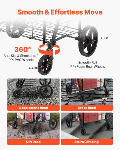 VEVOR Folding Shopping Cart, Jumbo Grocery Cart with Double Baskets, 360° Swivel Wheels, Heavy Duty Utility Cart, 110 LBS Large Capacity Utility Cart for Laundry, Shopping, Grocery, Luggage - luxuryhomedecoridea.com