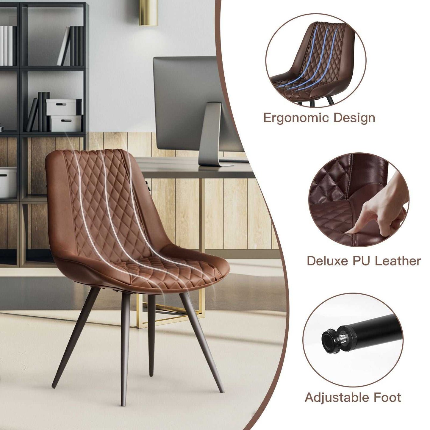 Modern Dining Chairs Set of 2, Top PU Leather Upholstered Dining Room Chairs with Metal Legs, Ergonomic Kitchen Chairs for Kitchen Dinning Room - luxuryhomedecoridea.com