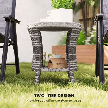 18" Wicker Outdoor Coffee Table, PE Rattan Patio Side Table with 2-Tier Storage, Composite Wood Top, Mixed Gray - luxuryhomedecoridea.com
