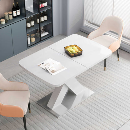 Modern Square Dining Table, Stretchable, White Table Top+MDF X-Shape Table Leg with Metal Base - luxuryhomedecoridea.com