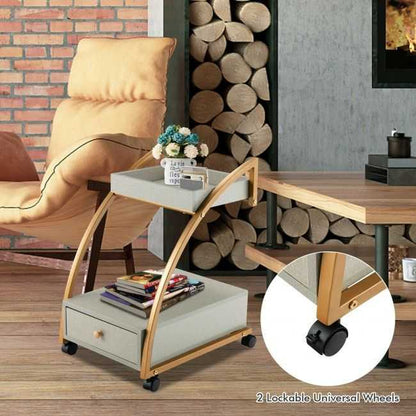 Modern C-shaped Frame Tray With Storage Drawer Nightstand End Table - luxuryhomedecoridea.com
