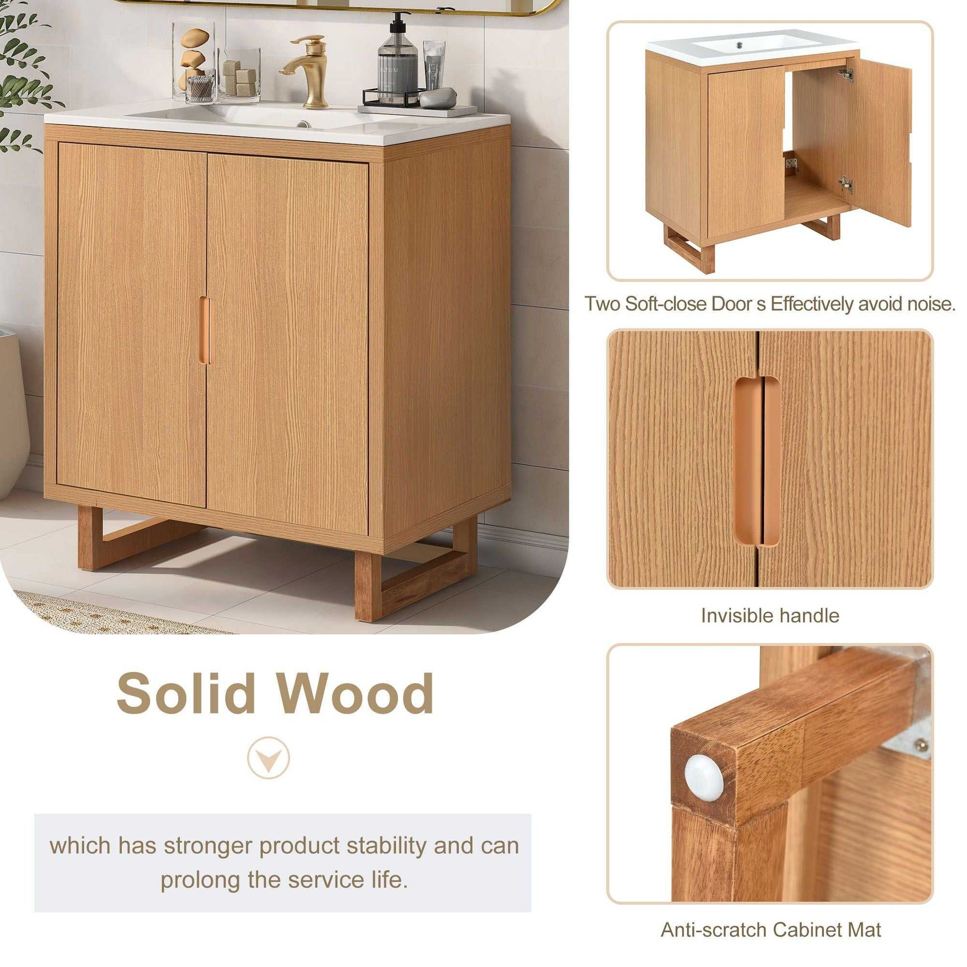 30" Bathroom vanity Set with Sink, Combo Cabinet, Bathroom Storage Cabinet, Solid Wood Frame - luxuryhomedecoridea.com