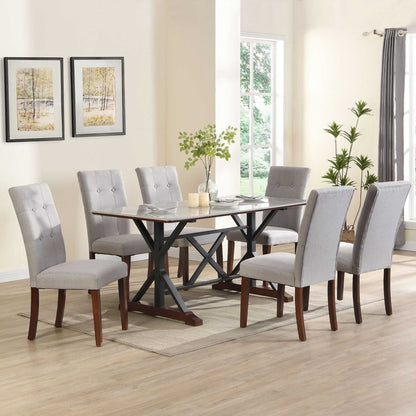 7-piece Modern Dining Table Set, Gray Sintered Stone Dining Table with 6 Tufted Upholstered Chairs, 63-inch Rectangle Dining Table for Dining Room - luxuryhomedecoridea.com
