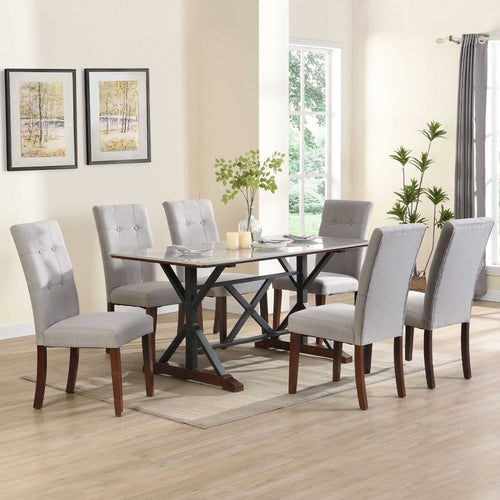 7-piece Modern Dining Table Set, Gray Sintered Stone Dining Table with 6 Tufted Upholstered Chairs, 63-inch Rectangle Dining Table for Dining Room - luxuryhomedecoridea.com