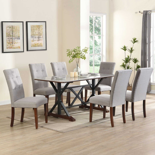 7-piece Modern Dining Table Set, Gray Sintered Stone Dining Table with 6 Tufted Upholstered Chairs, 63-inch Rectangle Dining Table for Dining Room - luxuryhomedecoridea.com