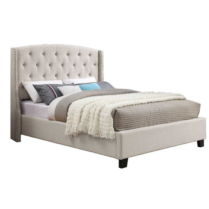 Nantarre Fabric Button Tufted Wingback Upholstered Bed with Nail Head Trim, Beige - luxuryhomedecoridea.com