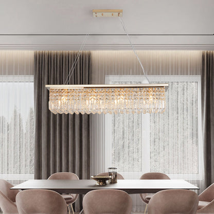 Modern Crystal Chandelier for Dining Room 8-Light Gold Rectangle Raindrop Chandelier Contemporary Rectangular Pendant Light Fixture for Kitchen Island Bar L39.4'' x W9.8'' x H8.7'(Bulb Not Included) - luxuryhomedecoridea.com