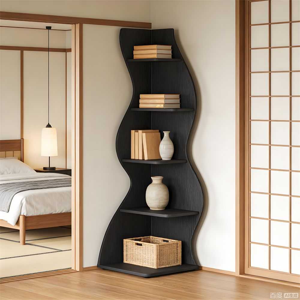 Wave shaped corner shelves, modern corner bookshelves, bookcases, display stands, and plant racks are suitable for small spaces - luxuryhomedecoridea.com