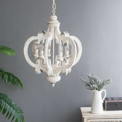 French Country Wood Chandelier, 6-Light Farmhouse Pendant Light Fixture with Adjustable Chain for Kitchen Foyer Hallway Entryway, Bulb Not Included - luxuryhomedecoridea.com