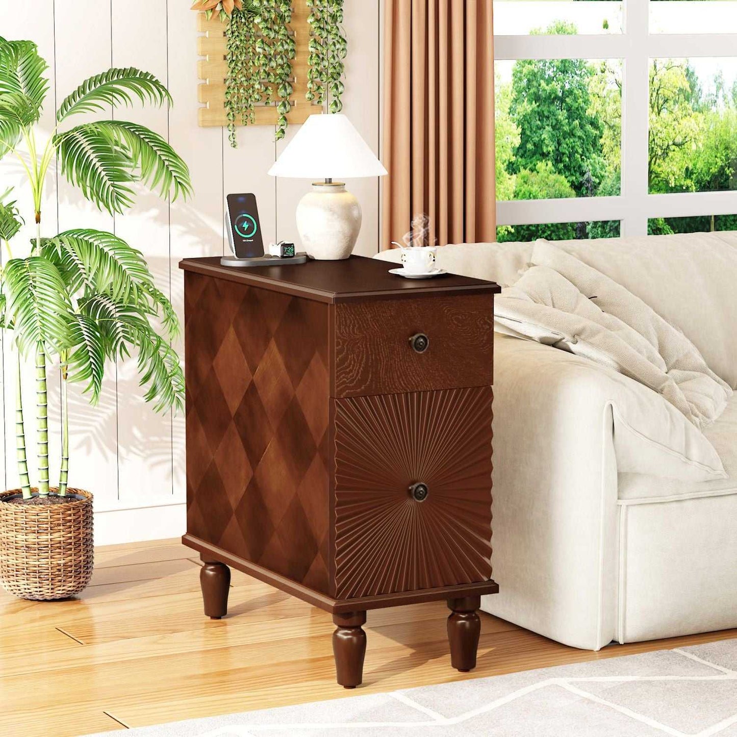 2 Drawer Modern Sofa Side Table, Narrow Side Table, Slim Nightstand for Living Room, Bedroom(Expect Arrival Date 2025/4/16) - luxuryhomedecoridea.com