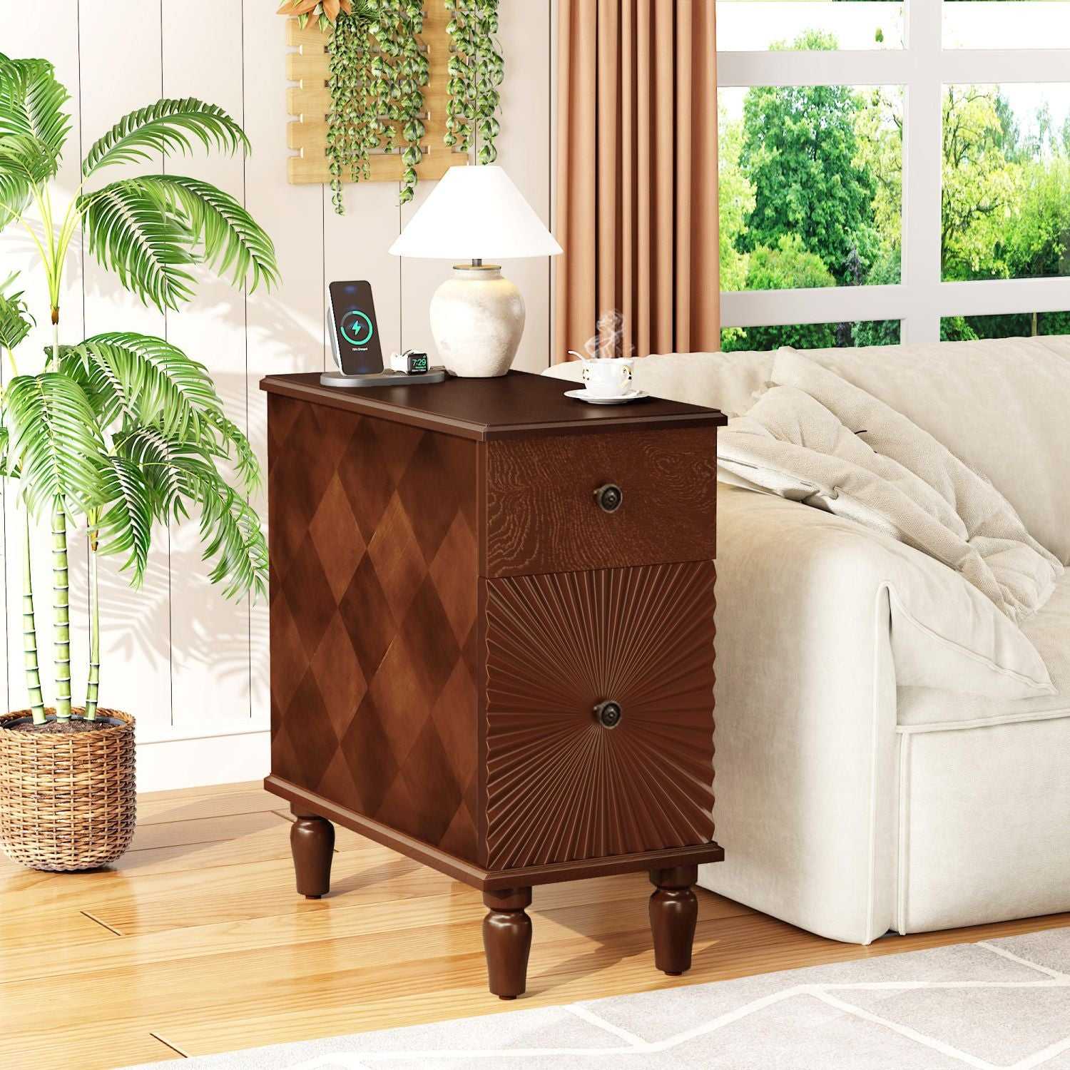 2 Drawer Modern Sofa Side Table, Narrow Side Table, Slim Nightstand for Living Room, Bedroom(Expect Arrival Date 2025/4/16) - luxuryhomedecoridea.com