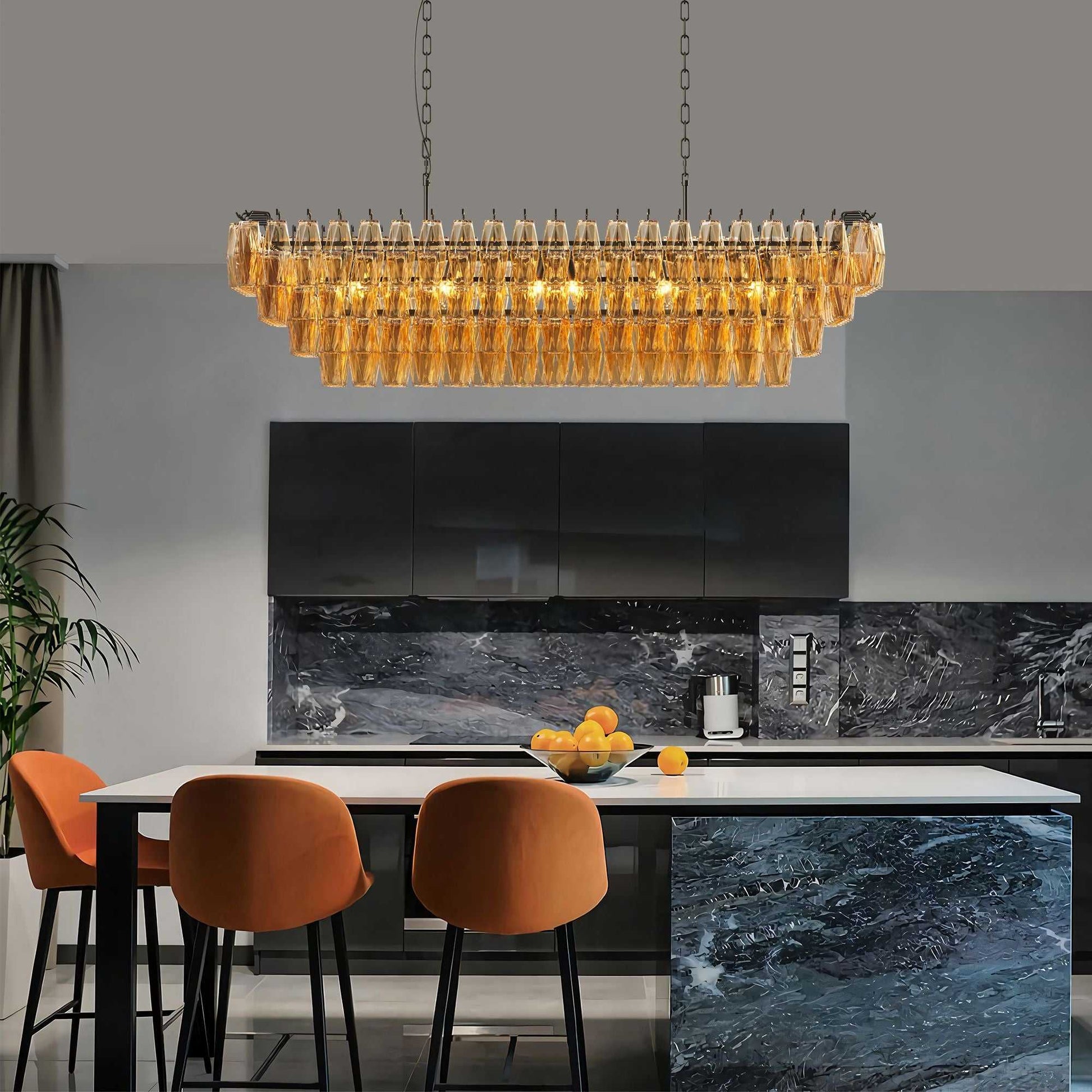 54" Black Rectangular Chandeliers for Dining Room, 12-Light 4 Tiered Large Smoke Glass Chandelier, Modern Kitchen Island Farmhouse Hanging Light Fixture for Living Room Foyer(Bulb not included) - luxuryhomedecoridea.com