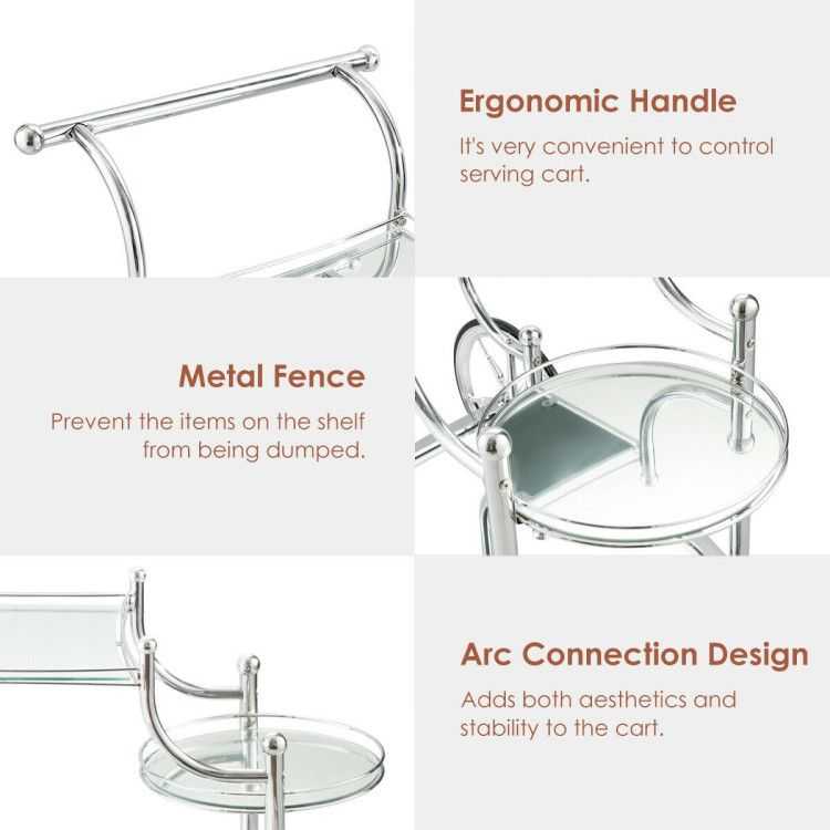 Kitchen Rolling Bar Cart with Tempered Glass Suitable for Restaurant and Hotel - luxuryhomedecoridea.com