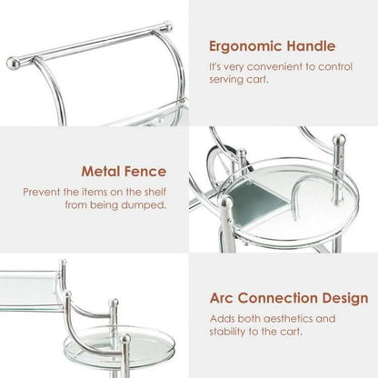 Kitchen Rolling Bar Cart with Tempered Glass Suitable for Restaurant and Hotel - luxuryhomedecoridea.com