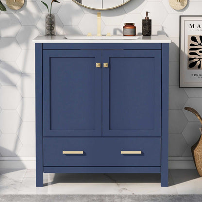 30" Bathroom Vanity with Single Sink, Combo Cabinet Undermount Sink, Bathroom Storage Cabinet with 2 Doors and a Drawer, Soft Closing, Multifunctional Storage, Solid Wood Frame - luxuryhomedecoridea.com