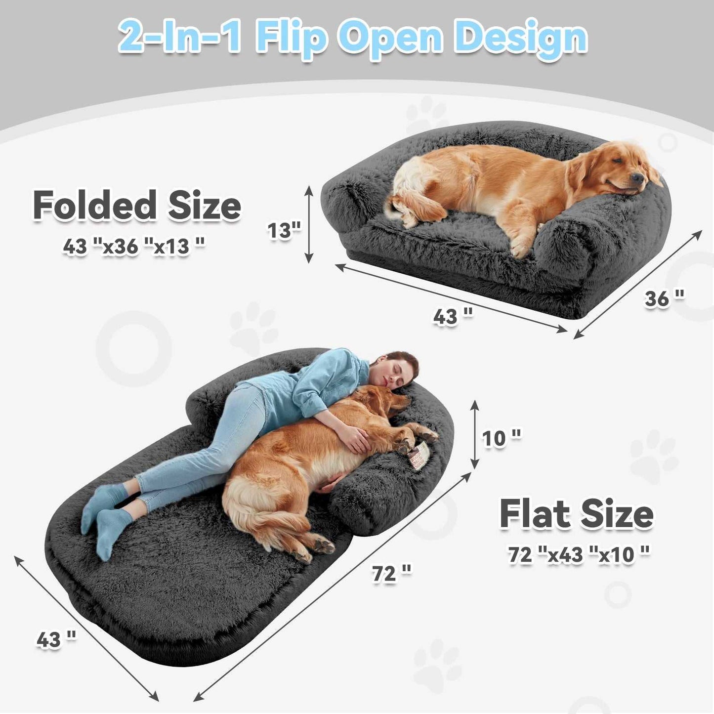 Human Dog Bed, 71"x43"x12" Dog Beds for Large Dogs, Foldable Plush Washable Dog Bed for People Doze Off, Orthopedic Dog Beds for Humans Size Fits You and Pets - luxuryhomedecoridea.com