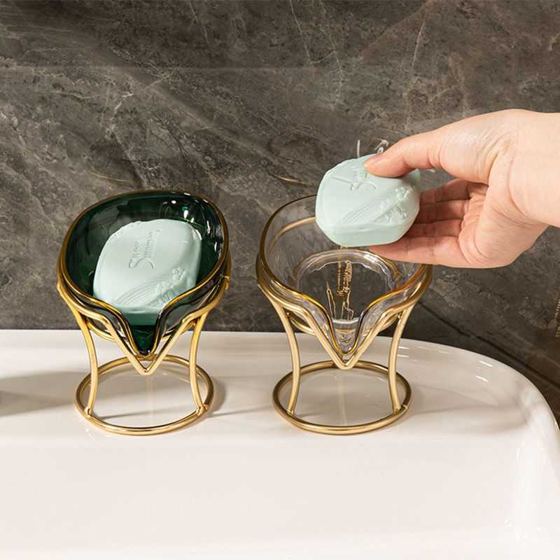 Luxury Soap Case Leaf Shape Iron Art Holder Bathroom Drain Soap Storage Dish Container Non-slip Draining Tray Bath Organizer - luxuryhomedecoridea.com