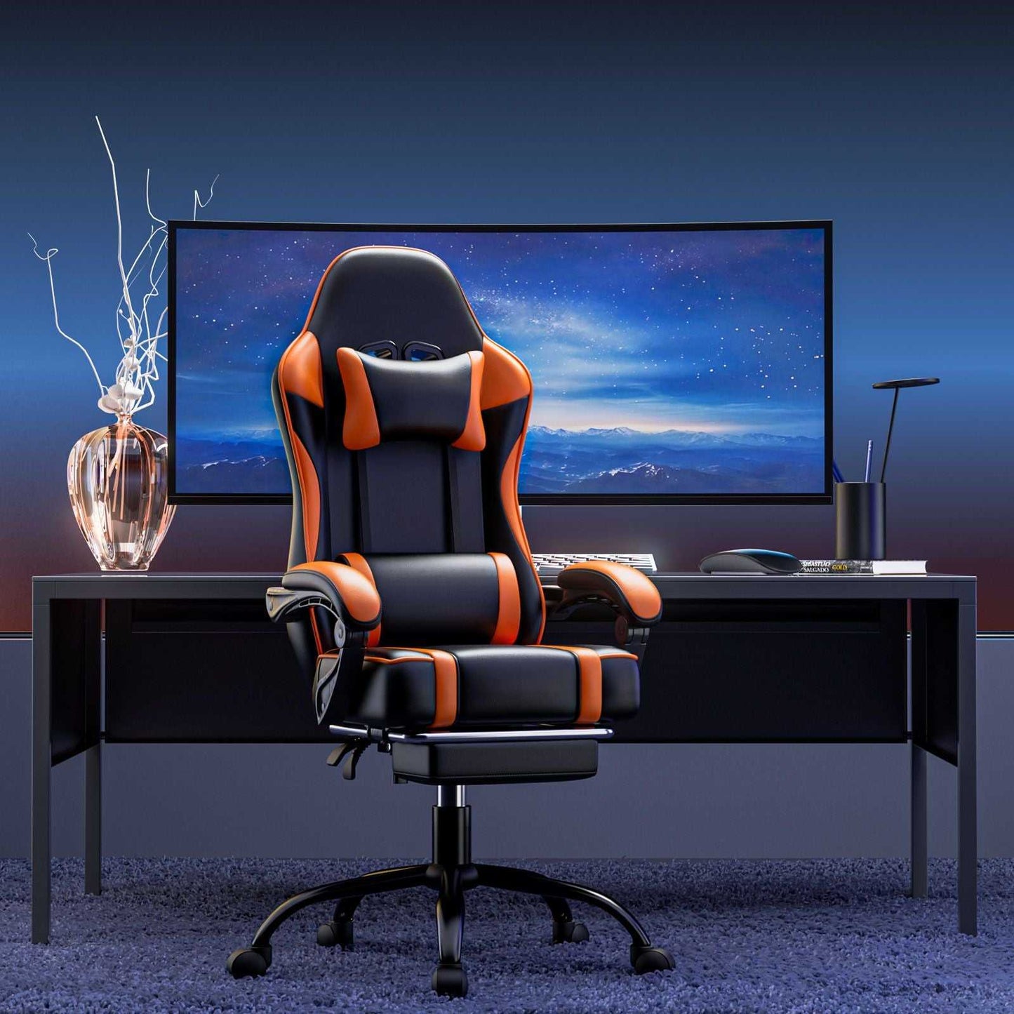 Video Game Chairs for Adults, PU Leather Gaming Chair with Footrest, 360°Swivel Adjustable Lumbar Pillow Gamer Chair, Comfortable Computer Chair for Heavy People - luxuryhomedecoridea.com