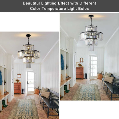 20" Modern Crystal Chandelier with Black Finish, 4-Tier Design for Dining Room or Living Room, Elegant Crystal Pendant Light Fixture (Bulb Not Included) - luxuryhomedecoridea.com