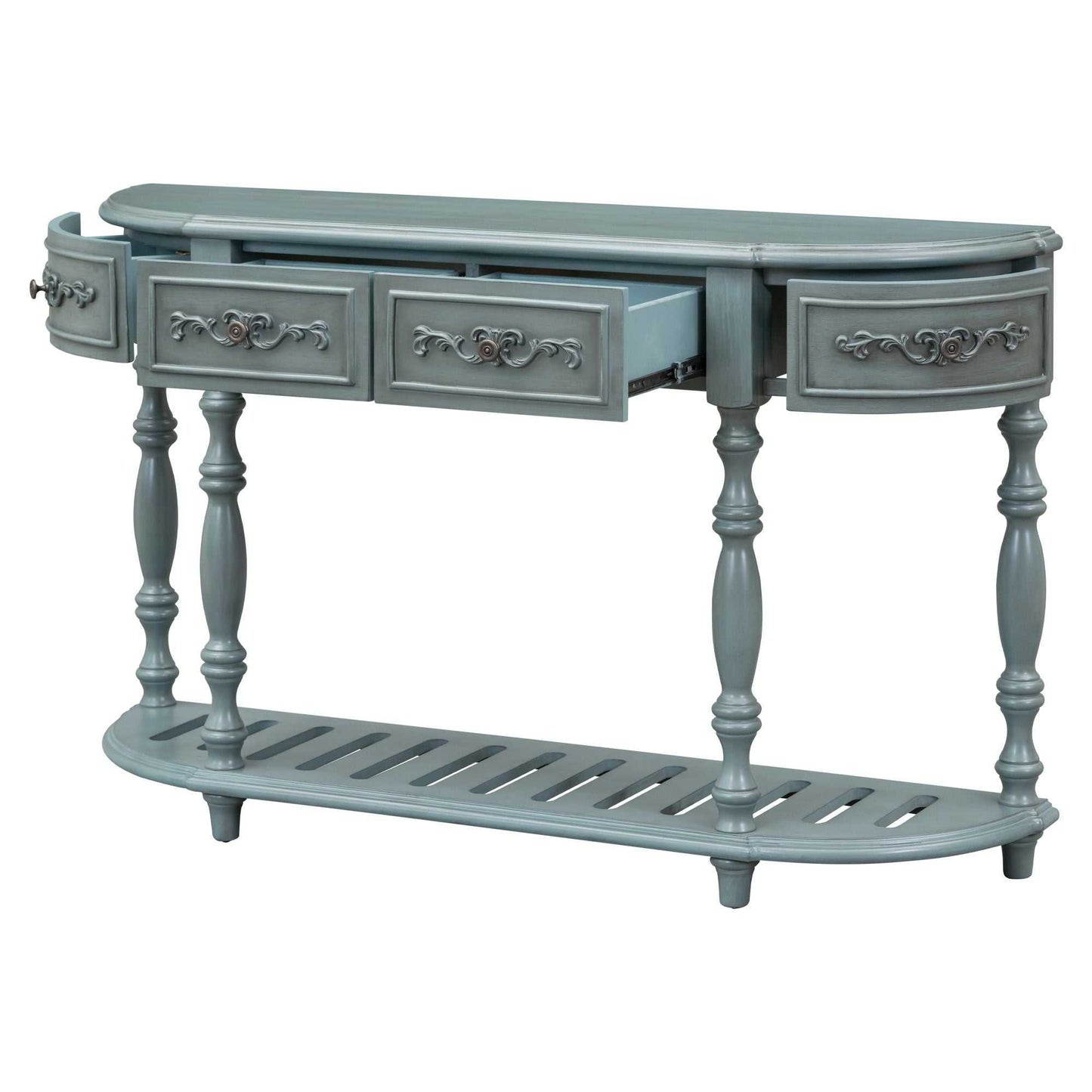 52''Modern and Contemporary Curved Console Table Sofa Table Entryway Table for Hallway Living Room with 4 Drawers and 1 Shelf - luxuryhomedecoridea.com