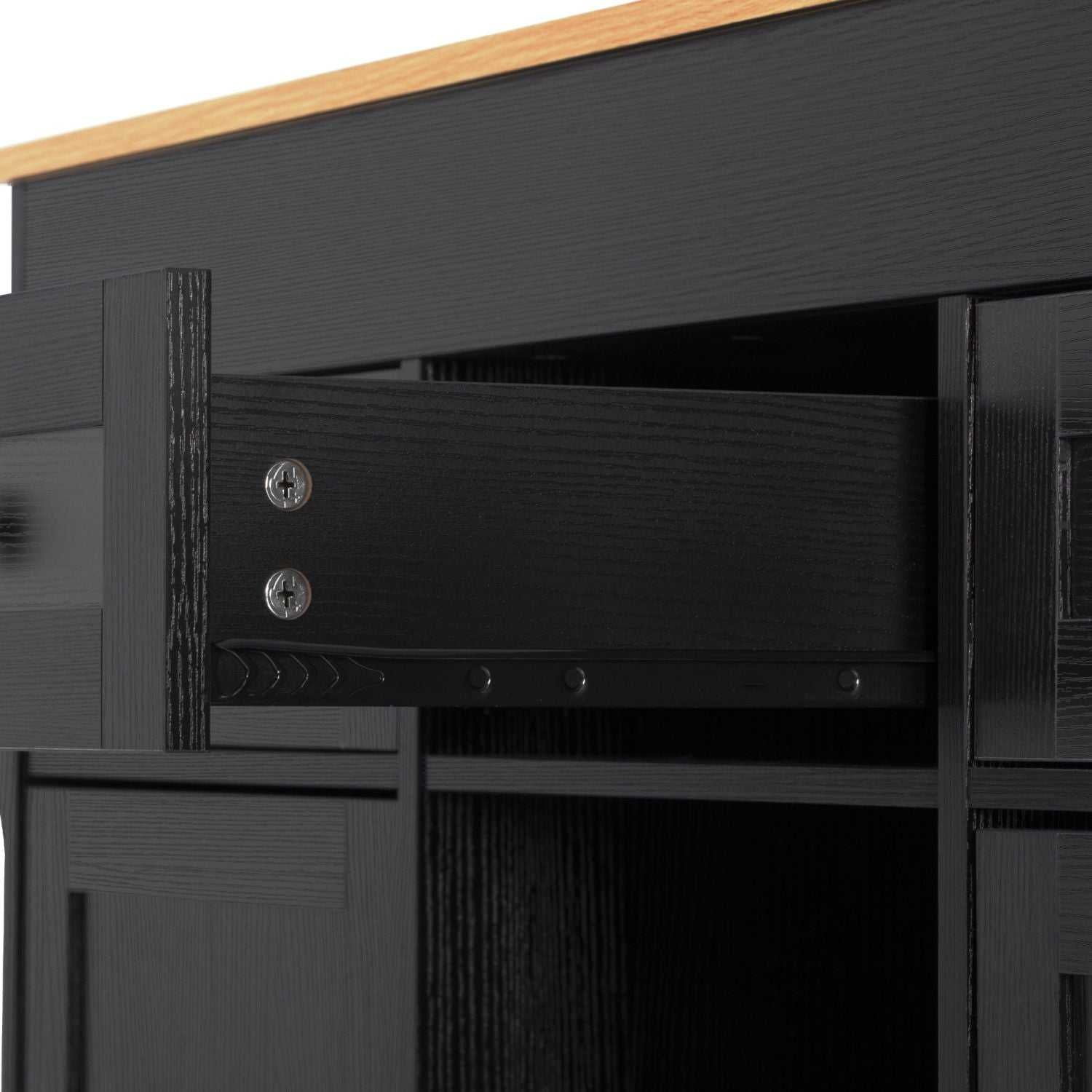 K&K 85.5" Kitchen Island with Extendable Dining Table, Kitchen Storage Table with 3 Side Open Shelves, Rolling Kitchen Island with Power Outlet, 3 Drawers, 2 Doors, for Kitchen, Dining Room, Black - luxuryhomedecoridea.com