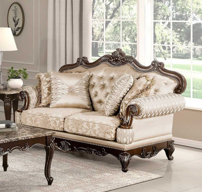 Formal Traditional Luxury Sofa Set 2pc Sofa Loveseat Cherry Finish with Gold Tipping Solid Wood Living Room Furniture - luxuryhomedecoridea.com