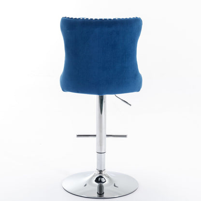 Swivel Velvet Barstools Adjusatble Seat Height from 25-33 Inch, Chrome base Bar Stools with Backs Comfortable Tufted for Home Pub and Kitchen Island,Set of 2,AS1712BL,Blue - luxuryhomedecoridea.com