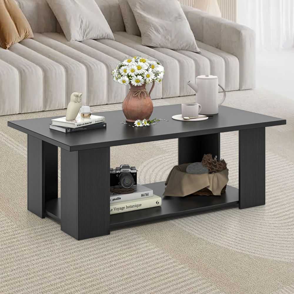 Large 41 Inch 2-tier Wooden Modern Coffee Table with Storage Shelf living room table - luxuryhomedecoridea.com
