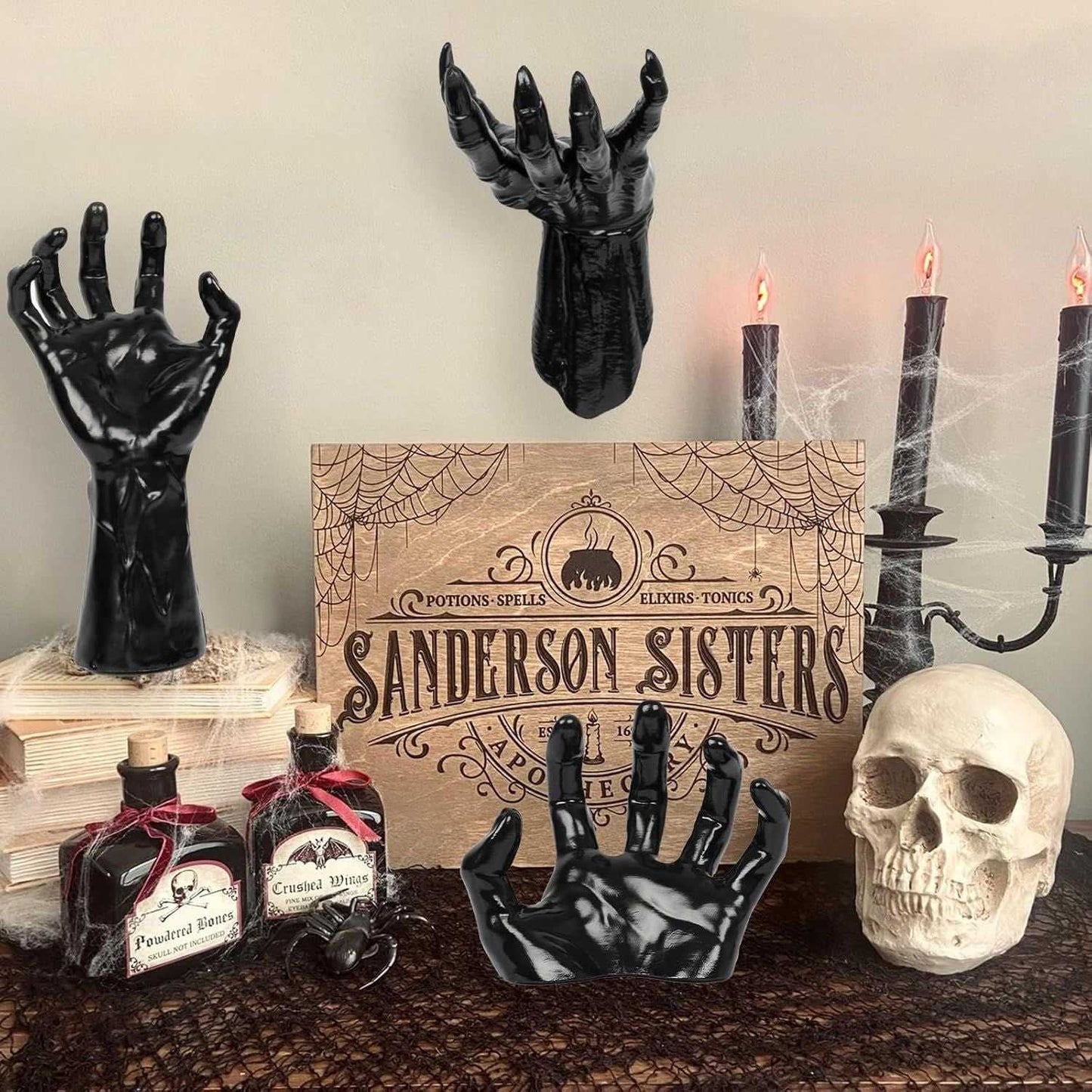 Halloween Decorations, Pack of 3 Wall Mounted Creepy Reaching Hands with Lighted Candles, Life-Sized Horror Hands for Gothic Wall Decorations, Scary Halloween Decorations Indoor - luxuryhomedecoridea.com