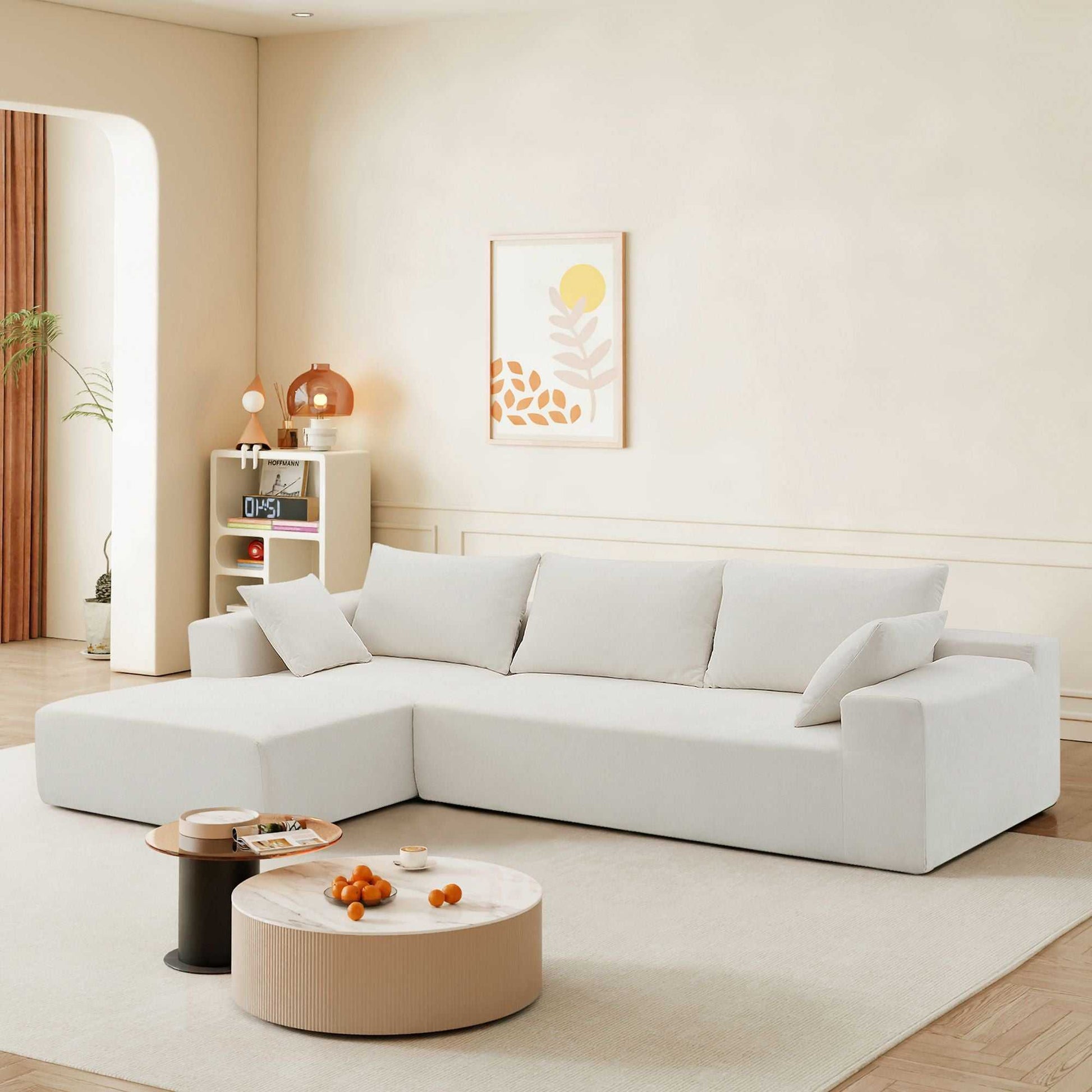 109*68" Modular Sectional Living Room Sofa Set, Modern Minimalist Style Couch, Upholstered Sleeper Sofa for Living Room, Bedroom, Salon, 2 PC Free Combination, L-Shape, Cream - luxuryhomedecoridea.com