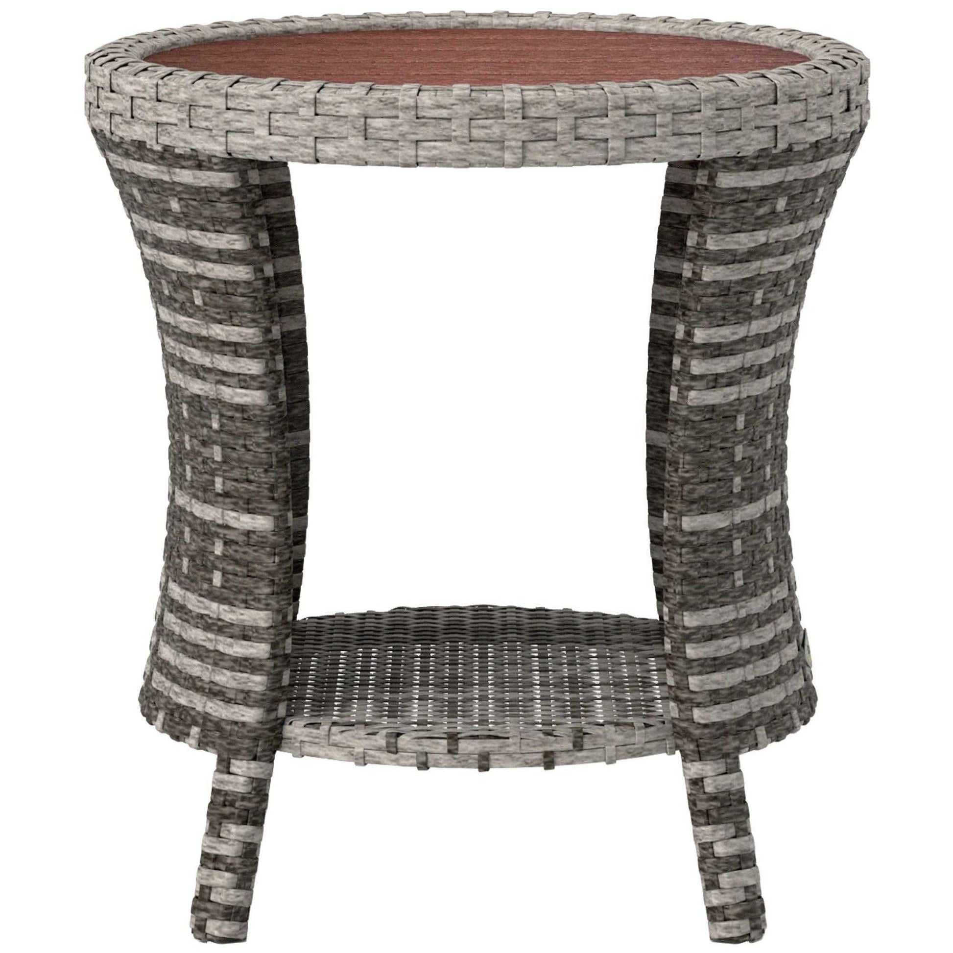 18" Wicker Outdoor Coffee Table, PE Rattan Patio Side Table with 2-Tier Storage, Composite Wood Top, Mixed Gray - luxuryhomedecoridea.com