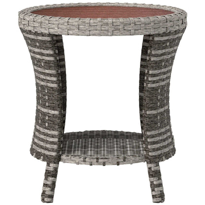 18" Wicker Outdoor Coffee Table, PE Rattan Patio Side Table with 2-Tier Storage, Composite Wood Top, Mixed Gray - luxuryhomedecoridea.com