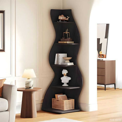Wave shaped corner shelves, modern corner bookshelves, bookcases, display stands, and plant racks are suitable for small spaces - luxuryhomedecoridea.com