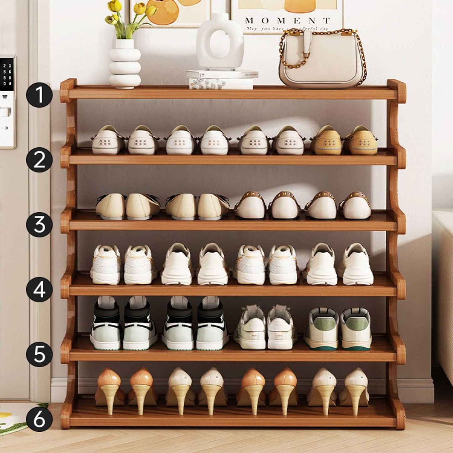 5/6-Layer Shoe Storage Rack - Space-Saving Multi-Layer Organizer with Wood Grain Finish - luxuryhomedecoridea.com