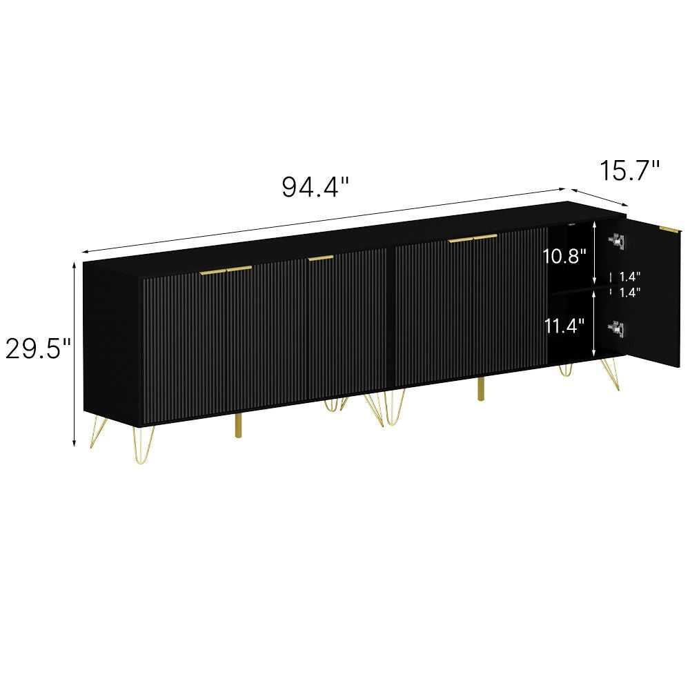 Sideboard Storage Cabinet with Adjustable Shelves, Buffet Cabinet, Elegant Fashionable Storage Cabinet with Golden Handle and Metal Legs, Modern Coffee Bar Station, Wood Kitchen Table - luxuryhomedecoridea.com
