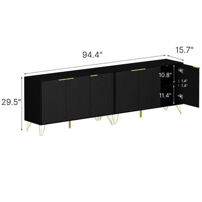 Sideboard Storage Cabinet with Adjustable Shelves, Buffet Cabinet, Elegant Fashionable Storage Cabinet with Golden Handle and Metal Legs, Modern Coffee Bar Station, Wood Kitchen Table - luxuryhomedecoridea.com