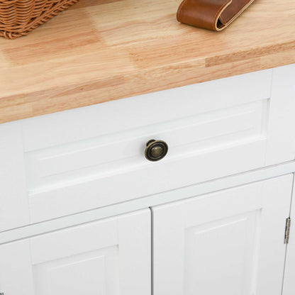 Rolling Kitchen Cart, White, Wood Top, Spice/Towel Rack, Storage Drawers, Movable Dining Room Trolley - luxuryhomedecoridea.com