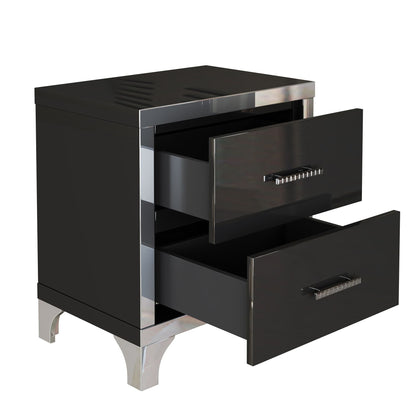 Elegant High Gloss Nightstand with Metal Handle,Mirrored Bedside Table with 2 Drawers for Bedroom,Living Room - luxuryhomedecoridea.com