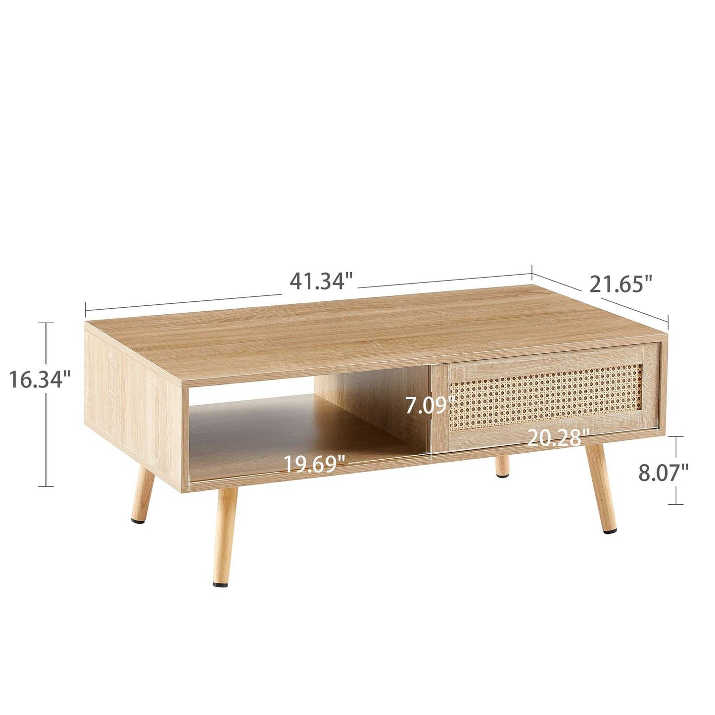 41.34" Rattan Coffee table, sliding door for storage, solid wood legs, Modern table for living room - luxuryhomedecoridea.com
