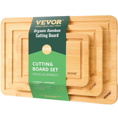 VEVOR Cutting Board, 3 Pieces, Premium Versatile Bamboo Cutting Board with Food-Grade Oil and Juice Groove,Sturdy & Durable Chopping Board with Built-in Handle, Fit for Display, Chopping & Serving - luxuryhomedecoridea.com
