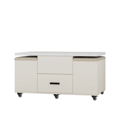 Modern Lift-Up Coffee Table with 4 Stools Set for Living Room Expandable 1 Hidden Storage + 2 Drawers Space Saving Folding Dining Table - luxuryhomedecoridea.com
