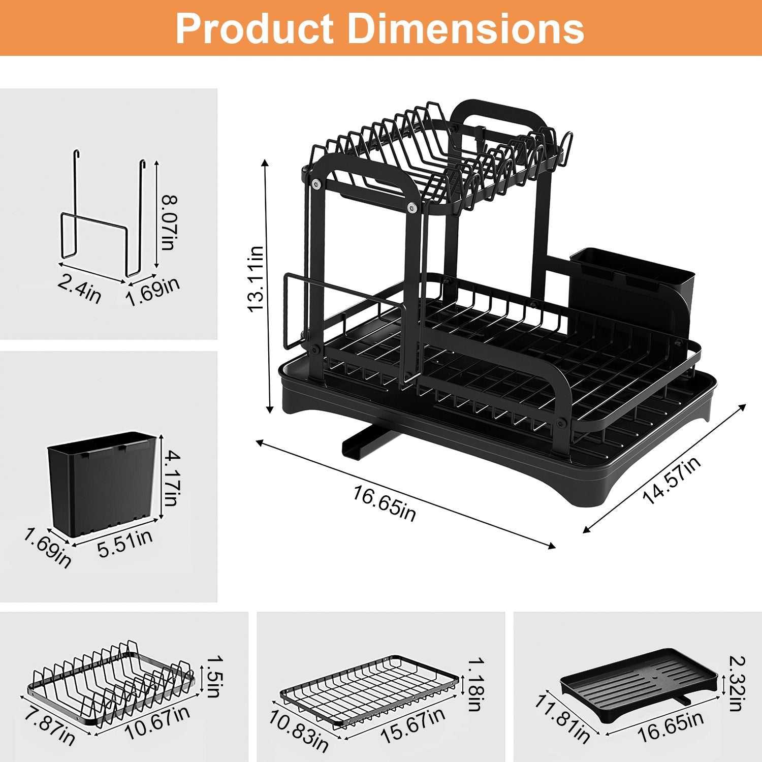 2-Tier Dish Drying Rack for Kitchen Counter Space Saving Rustproof Dish Rack with Drainboard Detachable Kitchen Drainer Organizer Set - luxuryhomedecoridea.com