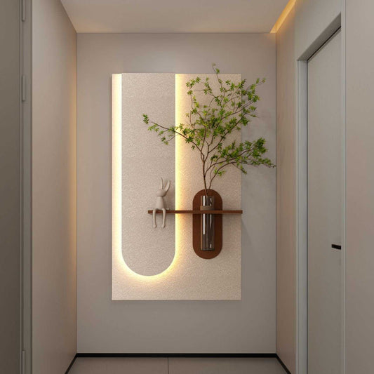 Adjustable 3-Color LED Sandstone Wall Decor with Simulated Green Plants - 3D Art Sculpture, Glass Vase & Rabbit Statue, Remote Control Light Strips for Living Room, Bedroom, Hallway - luxuryhomedecoridea.com